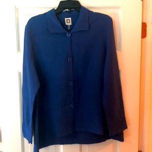 Anne Klein, Linen jacket, Royal blue, slightly longer in the back. Size large.
